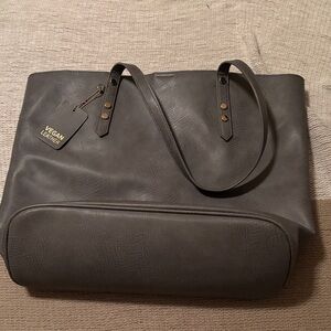 Miztique Gray Vegan Leather Shoulder Bag with matching Cosmetic Bag